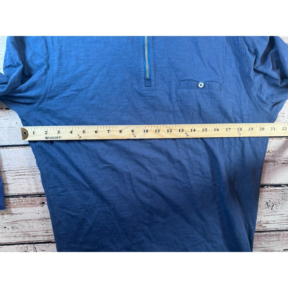 Johnnie O‎ Long Sleeve Tee Blue Slub Knit 1/4 Zip Mock Collar Pullover Medium - Picture 5 of 8